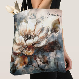 Bolso De Tela Arte de Flor de Peonía en Acuarela Personalizada