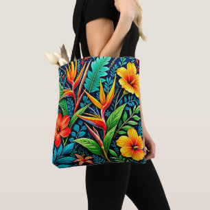 Bolso De Tela Arte de Floración de Hojas Tropicales