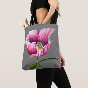Bolso De Tela Arte de flores de acuarela de adormidera rosa