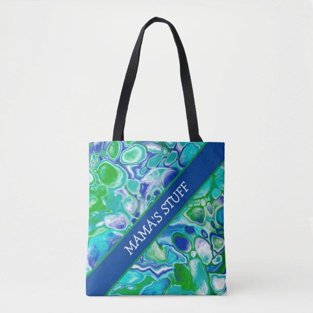 Bolso De Tela Arte de fluido de mármol azul y verde personalizad (Anverso)
