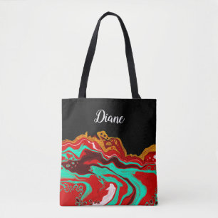 Bolso De Tela Arte de fluido de mármol de borgoña de oro negro p