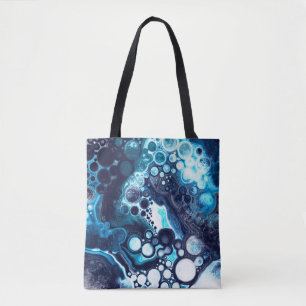 Bolso De Tela Arte de fluidos de mármol azul y blanco