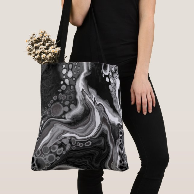 Bolso De Tela Arte de fluidos de mármol blanco y negro (Detalle)