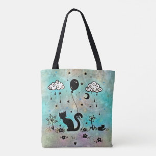 Bolso De Tela Arte de garabato de gato divertido Silueta de gato
