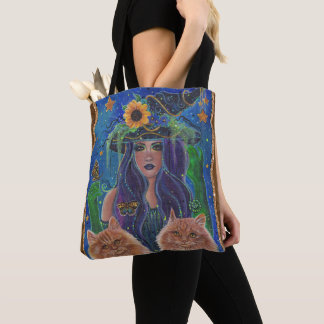 Bolso De Tela arte de gatito bruja de Halloween por Renee Lavoie