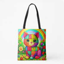 Arte de gato de patchwork de arcoíris