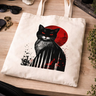 Bolso De Tela Arte de gato negro gótico con luna roja