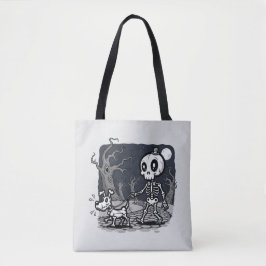 Bolso De Tela Arte de Halloween de perro caminando esqueleto