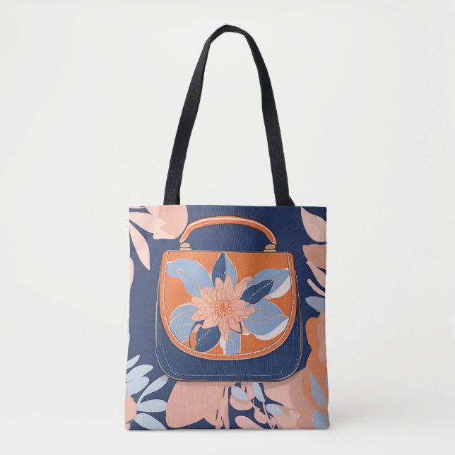 Bolso De Tela Arte de IA azul Naranja tropical (Anverso)
