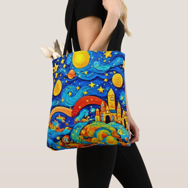 Bolso De Tela Arte de la noche estrellada de dibujos animados (Detalle)