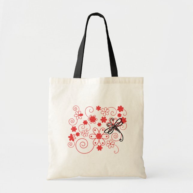Bolso De Tela Arte de libélula florida (Frente)
