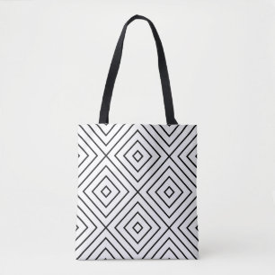 Bolso De Tela Arte de línea blanca y negra, cuadrados concéntric