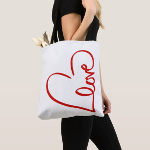 Bolso De Tela Arte de línea de corazón de amor rojo moderno del