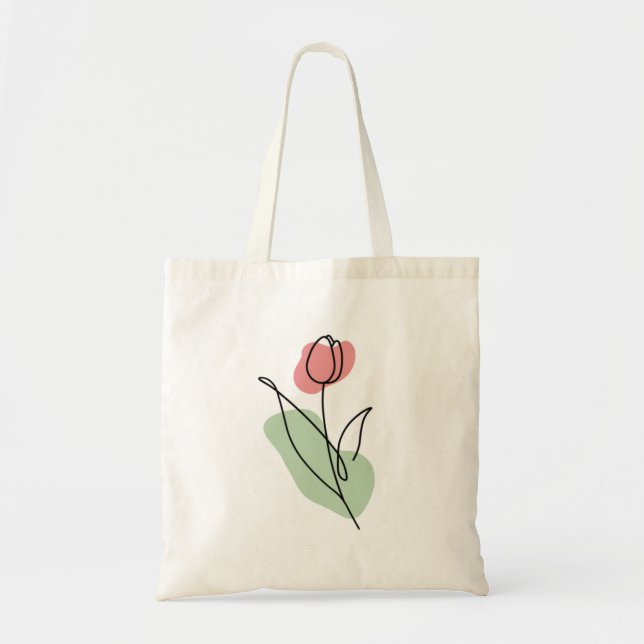Bolso De Tela Arte de línea de flores (Frente)