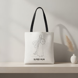 Bolso De Tela Arte de Línea de Guerrera Supermamá Moderna