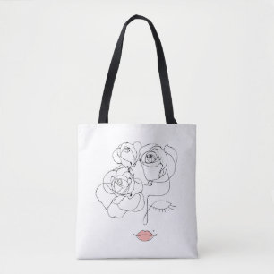 Bolso De Tela Arte de línea floral: Mujer mínima.