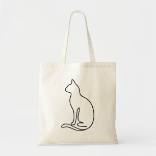 Bolso De Tela Arte de línea minimalista de gato – Silueta de con