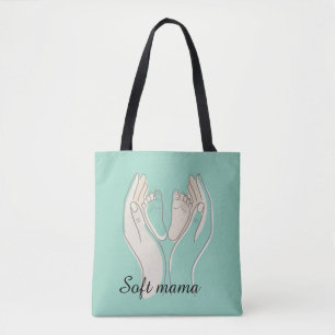 Bolso De Tela Arte de línea minimalista manos de madre y pies de