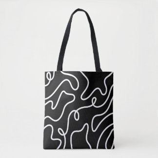 Bolso De Tela Arte de línea ondulada minimalista en blanco y neg