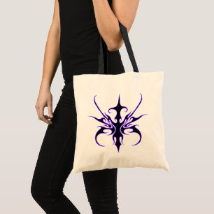 Bolso De Tela Arte de línea tribal negro y púrpura feroz
