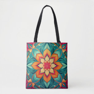 Bolso De Tela Arte de Mandala floral - Diseño abstracto colorido