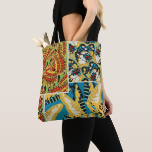 Bolso De Tela Arte de Mariposa Art Déco Amarillo y Turquesa Vibr