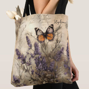 Bolso De Tela Arte de mariposa lavanda vintage personalizado