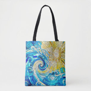 Bolso De Tela Arte de mosaico de Ocean Wave Sun