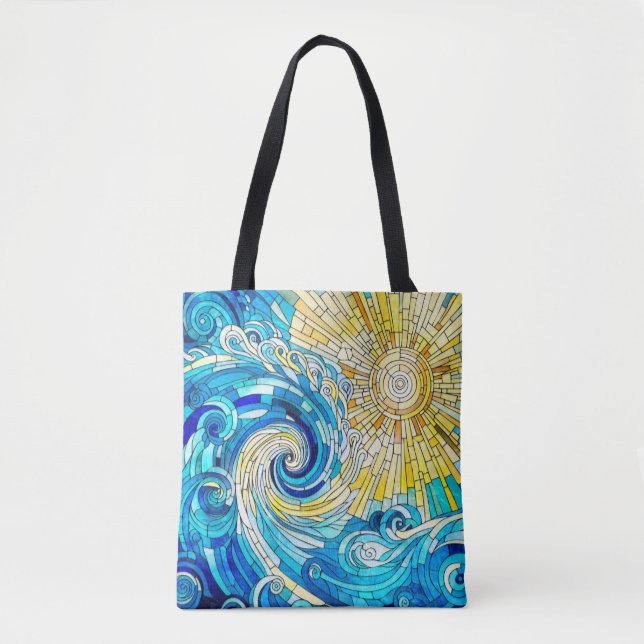 Bolso De Tela Arte de mosaico de Ocean Wave Sun (Anverso)