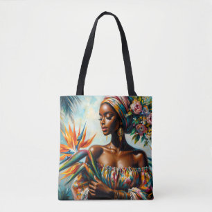 Bolso De Tela Arte de Mujer Negra Tropical Ave del Paraíso