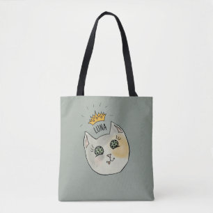 Bolso De Tela Arte de nombre de gato personalizado - Gato blanco