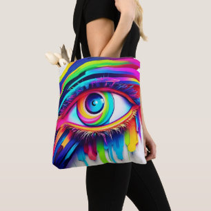 Bolso De Tela Arte de Ojo de Arcoíris Vibrante