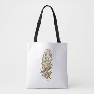 Bolso De Tela Arte de oro de la pluma todo encima - imprima la