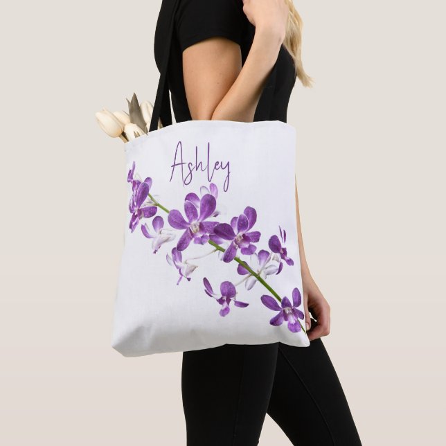 Bolso De Tela Arte de orquídeas dendrobium púrpura personalizado (Detalle)