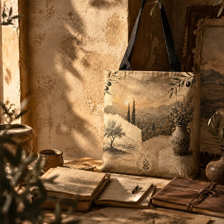 Bolso De Tela Arte de paisaje mediterráneo del olivar dorado