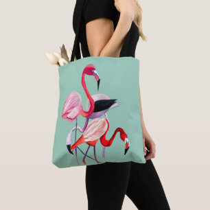 Bolso De Tela arte de pájaros flamingo acuarela Naranja