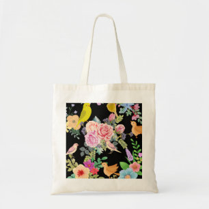 Bolso De Tela Arte de pájaros y flores coloridos vibrantes en ne
