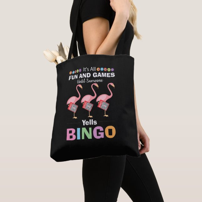 Bolso De Tela arte de palabras de Bingo rosa flamingo divertido (Detalle)