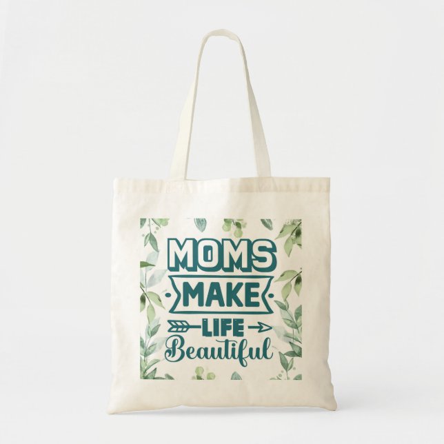 Bolso De Tela Arte De Palabras De Día de la Madre Con Foliage (Frente)