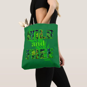 Bolso De Tela Arte de palabras salvajes y libres con plantas de