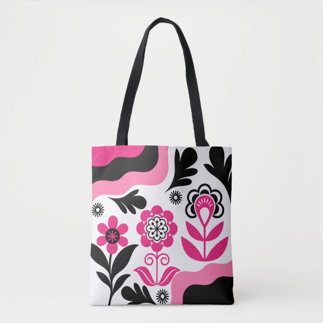 Bolso De Tela Arte de pared de flores rosadas abstractas boho (Anverso)
