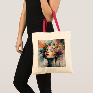 Bolso De Tela Arte de pared de retrato de mujer floral abstracto