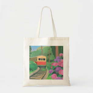 Bolso De Tela Arte de pared de tren estético y flores   Naturale