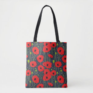Bolso De Tela Arte de patrón de amapolas rojas modernas vibrante