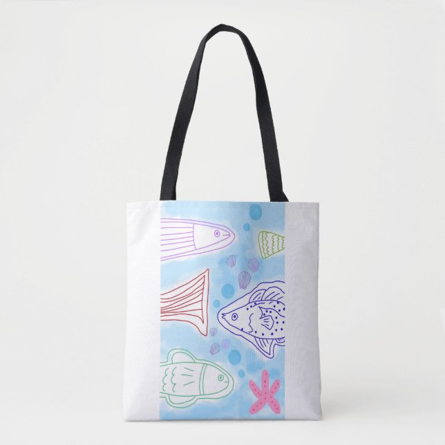 Bolso De Tela Arte de peces junto al mar (Anverso)