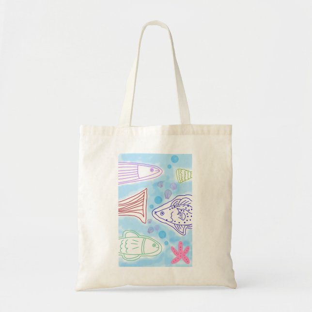 Bolso De Tela Arte de peces junto al mar (Frente)