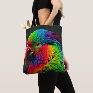Bolso De Tela Arte de perfil de loro exótico colorido vibrante b