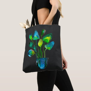 Bolso De Tela Arte de planta acuarela abstracto verde y azul
