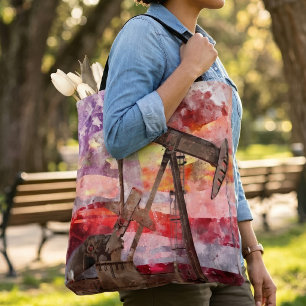 Bolso De Tela Arte de puesta de sol acuarela de bomba patriotica