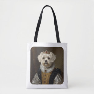Bolso De Tela Arte de Pug Negro Inspirado en Retratos de Reinas